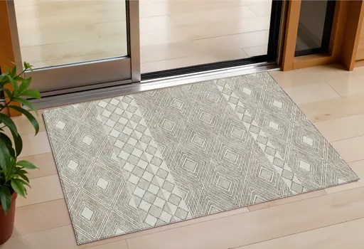 3' X 5' Taupe And Ivory Geometric Washable Indoor Outdoor Area Rug
