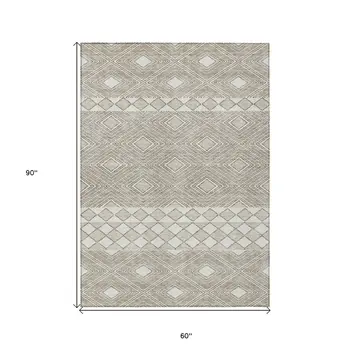 5' X 8' Taupe And Ivory Geometric Washable Indoor Outdoor Area Rug