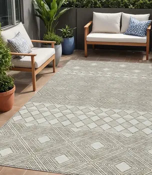 5' X 8' Taupe And Ivory Geometric Washable Indoor Outdoor Area Rug