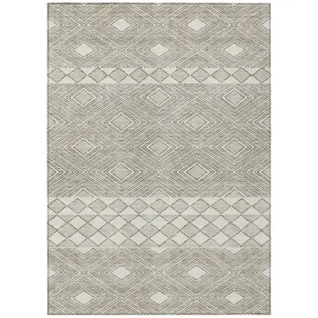 5' X 8' Taupe And Ivory Geometric Washable Indoor Outdoor Area Rug