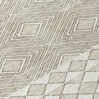 8' Taupe And Ivory Round Geometric Washable Indoor Outdoor Area Rug