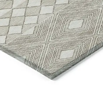 9' X 12' Taupe And Ivory Geometric Washable Indoor Outdoor Area Rug