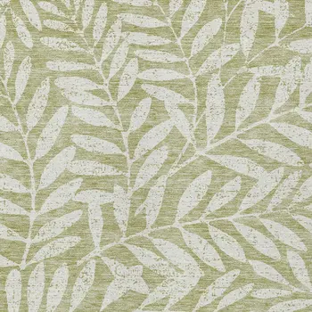 5' X 8' Artichoke Green And Ivory Floral Washable Indoor Outdoor Area Rug