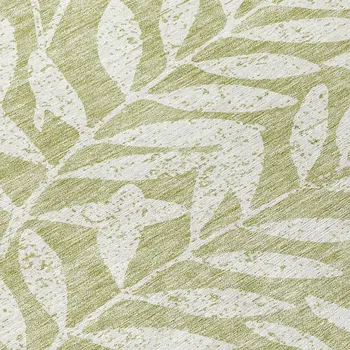 8' Artichoke Green And Ivory Round Floral Washable Indoor Outdoor Area Rug