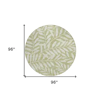 8' Artichoke Green And Ivory Round Floral Washable Indoor Outdoor Area Rug