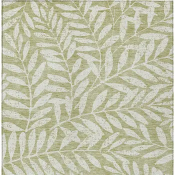 9' X 12' Artichoke Green And Ivory Floral Washable Indoor Outdoor Area Rug