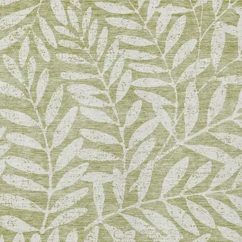 9' X 12' Artichoke Green And Ivory Floral Washable Indoor Outdoor Area Rug