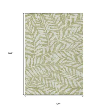 10' X 14' Artichoke Green And Ivory Floral Washable Indoor Outdoor Area Rug