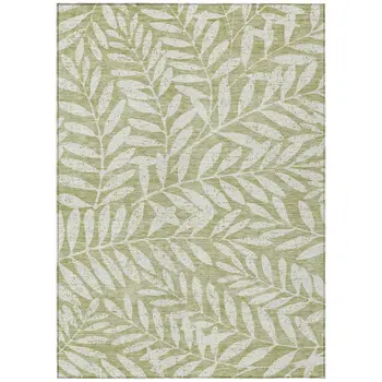 10' X 14' Artichoke Green And Ivory Floral Washable Indoor Outdoor Area Rug