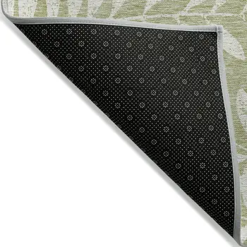 10' X 14' Artichoke Green And Ivory Floral Washable Indoor Outdoor Area Rug