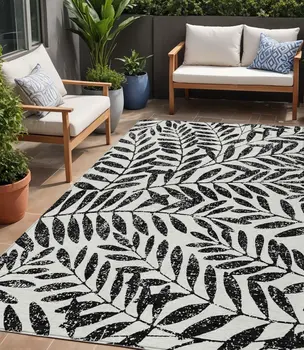 5' X 8' Black And Ivory Floral Washable Indoor Outdoor Area Rug