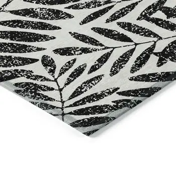 9' X 12' Black And Ivory Floral Washable Indoor Outdoor Area Rug