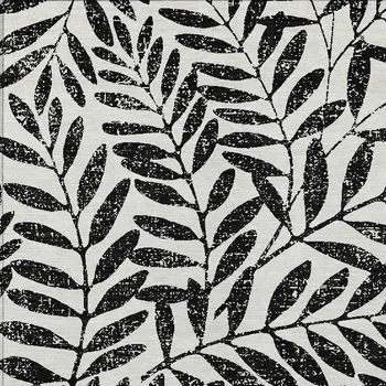 9' X 12' Black And Ivory Floral Washable Indoor Outdoor Area Rug