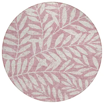 8' Blush And Ivory Round Floral Washable Indoor Outdoor Area Rug
