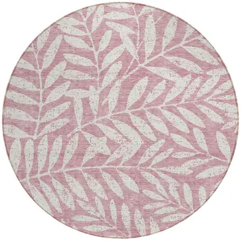 8' Blush And Ivory Round Floral Washable Indoor Outdoor Area Rug