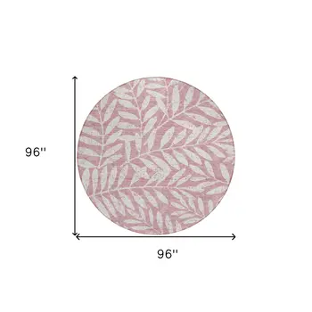8' Blush And Ivory Round Floral Washable Indoor Outdoor Area Rug