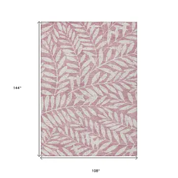 9' X 12' Blush And Ivory Floral Washable Indoor Outdoor Area Rug