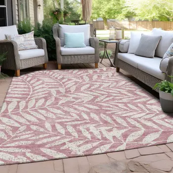 9' X 12' Blush And Ivory Floral Washable Indoor Outdoor Area Rug