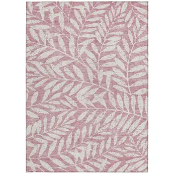 10' X 14' Blush And Ivory Floral Washable Indoor Outdoor Area Rug