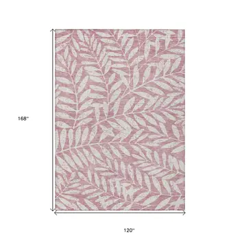10' X 14' Blush And Ivory Floral Washable Indoor Outdoor Area Rug