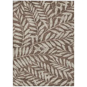 3' X 5' Brown And Beige Floral Washable Indoor Outdoor Area Rug