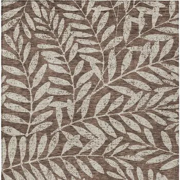 9' X 12' Brown And Beige Floral Washable Indoor Outdoor Area Rug