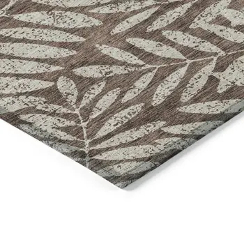 9' X 12' Brown And Beige Floral Washable Indoor Outdoor Area Rug