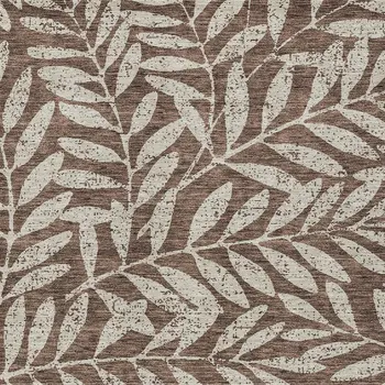 9' X 12' Brown And Beige Floral Washable Indoor Outdoor Area Rug