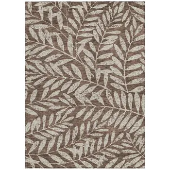 10' X 14' Brown And Beige Floral Washable Indoor Outdoor Area Rug