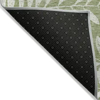 3' X 5' Green And Ivory Floral Washable Indoor Outdoor Area Rug