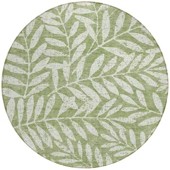 8' Green And Ivory Round Floral Washable Indoor Outdoor Area Rug