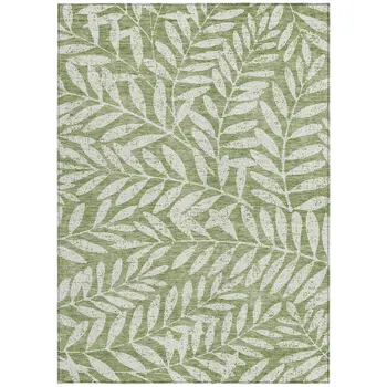 9' X 12' Green And Ivory Floral Washable Indoor Outdoor Area Rug