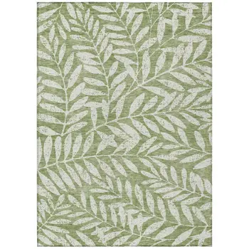 9' X 12' Green And Ivory Floral Washable Indoor Outdoor Area Rug