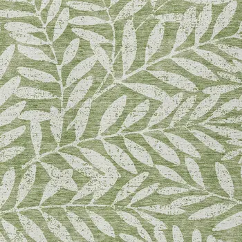 10' X 14' Green And Ivory Floral Washable Indoor Outdoor Area Rug
