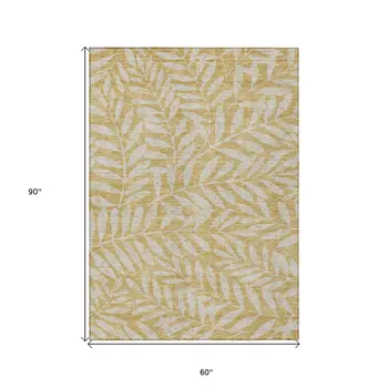 5' X 8' Gold And Gray Floral Washable Indoor Outdoor Area Rug