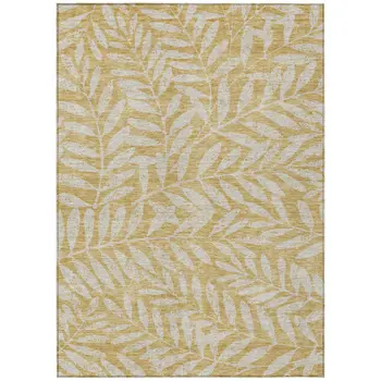 5' X 8' Gold And Gray Floral Washable Indoor Outdoor Area Rug