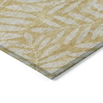 5' X 8' Gold And Gray Floral Washable Indoor Outdoor Area Rug