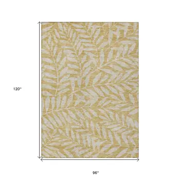 8' X 10' Gold And Gray Floral Washable Indoor Outdoor Area Rug