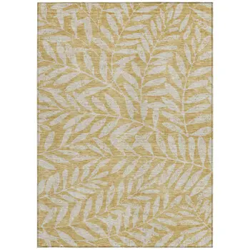 8' X 10' Gold And Gray Floral Washable Indoor Outdoor Area Rug