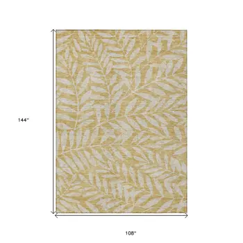 9' X 12' Gold And Gray Floral Washable Indoor Outdoor Area Rug