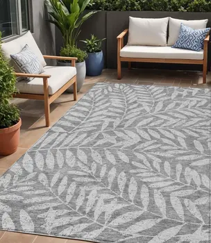 5' X 8' Gray And Light Gray Floral Washable Indoor Outdoor Area Rug