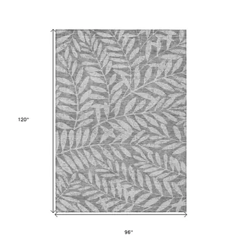 8' X 10' Gray And Light Gray Floral Washable Indoor Outdoor Area Rug