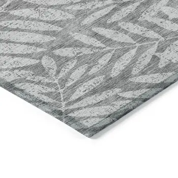 8' X 10' Gray And Light Gray Floral Washable Indoor Outdoor Area Rug