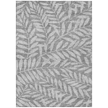 10' X 14' Gray And Light Gray Floral Washable Indoor Outdoor Area Rug