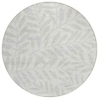 8' Ivory And Gray Round Floral Washable Indoor Outdoor Area Rug