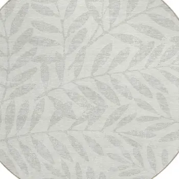 8' Ivory And Gray Round Floral Washable Indoor Outdoor Area Rug