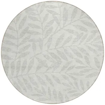 8' Ivory And Gray Round Floral Washable Indoor Outdoor Area Rug
