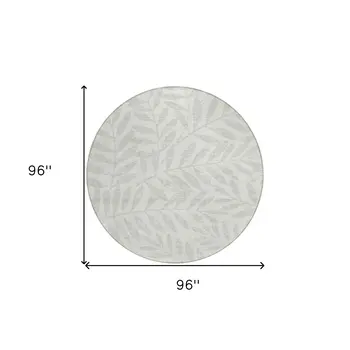 8' Ivory And Gray Round Floral Washable Indoor Outdoor Area Rug