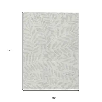 8' X 10' Ivory And Gray Floral Washable Indoor Outdoor Area Rug