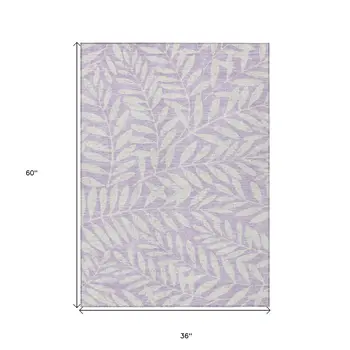 3' X 5' Lavender And Ivory Floral Washable Indoor Outdoor Area Rug